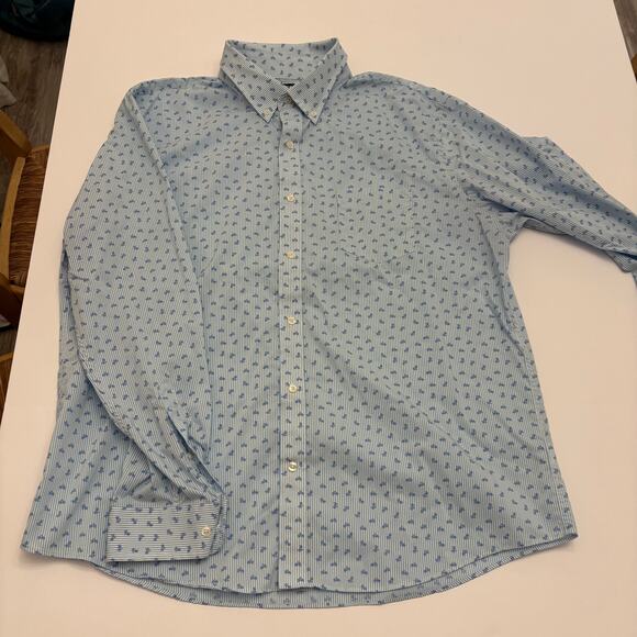 Lands' End Other - Lands' End Tailored Fit Dress Shirt Blue Floral Stripe XL 17-17.5 Men's
